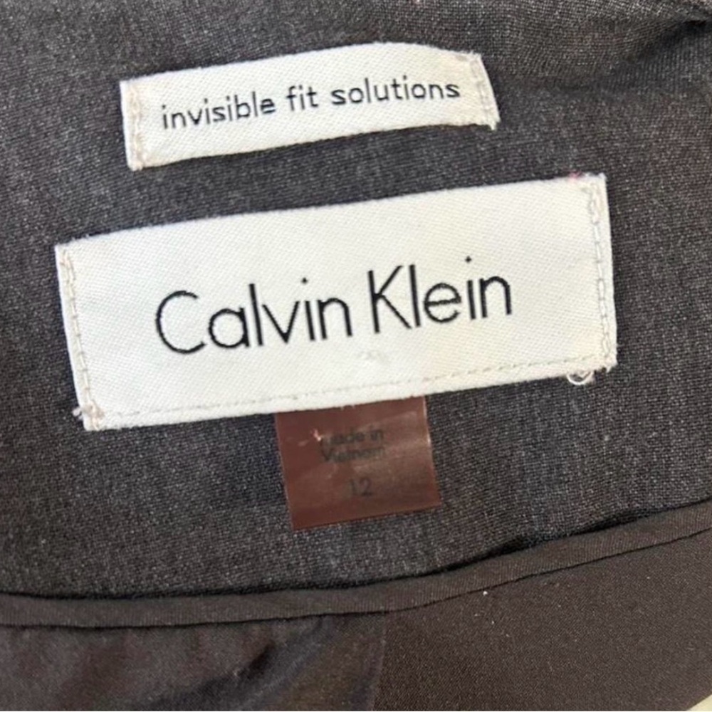 Calvin Klein Zip Front Blazer Jacket Size 12 Gray Black Stretch Career Work - Picture 6 of 7